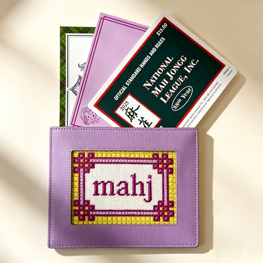 Self-Finishing Needlepoint Mahjong Card Holder, PU Leather, DIY Embroidery, with Sticker, view 5