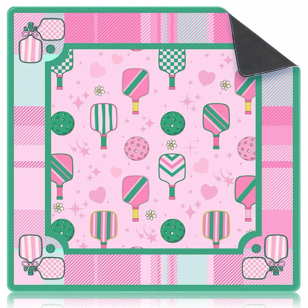 Mahjong Mat, 33 x 33 Inch Neoprene, Pink Pickleball Design, Grandmillennial Preppy Style