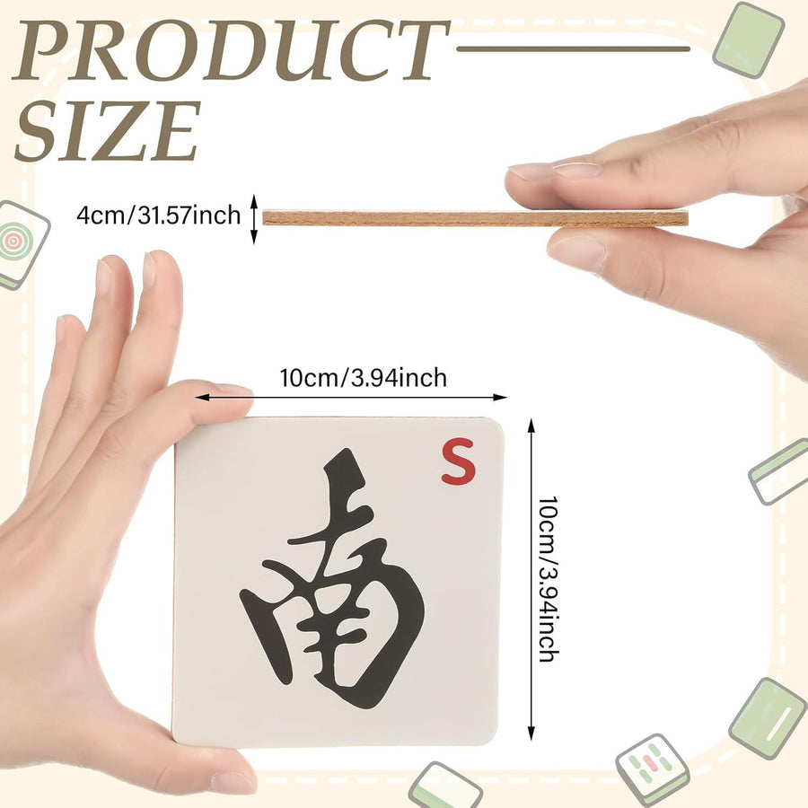 Mahjong Coasters, Set of 4, Wood, East South West North Chinese Characters, view 5