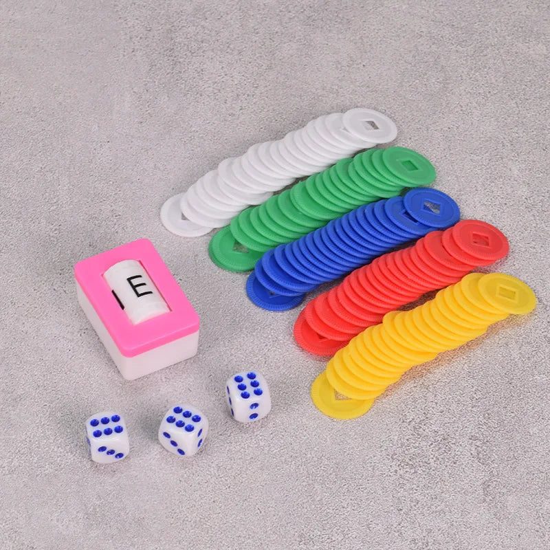 American Mahjong Score Chip Set, Five Color Plastic Chips with Dealer Direction Indicator, view 2