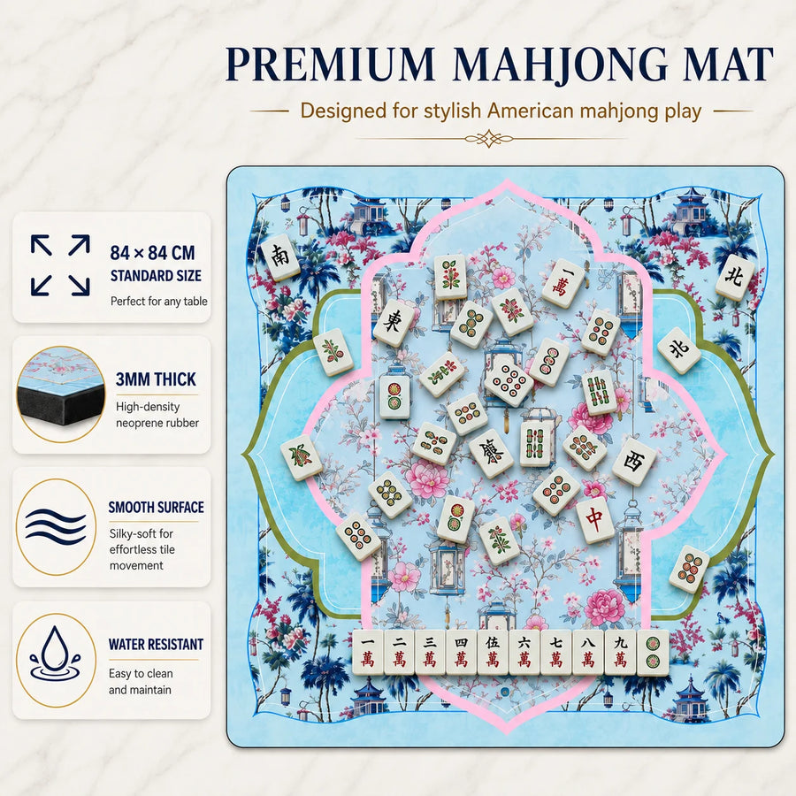 Mahjong Mat, Neoprene, Non-Slip, Waterproof, Foldable, Chinoiserie Lantern Print, view 7