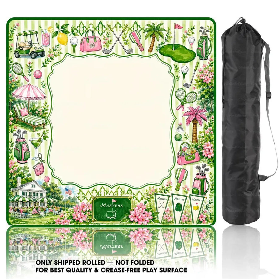 American Mahjong Mat with Carry Bag, Non-Slip Rubber, Shan Shui Landscape with Crane, Koi and Lotus