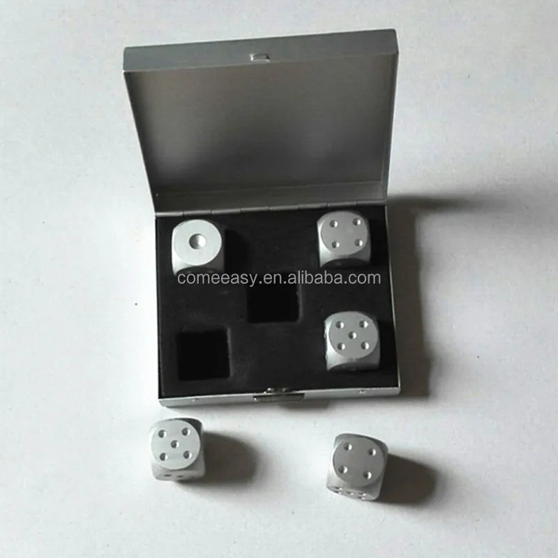 Mahjong Dice Set, Aluminum Travel Dice, Silver, for Party Games, view 2