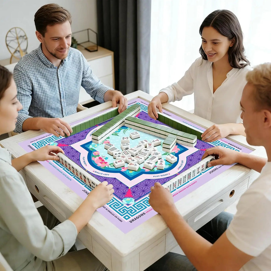 Mahjong Mat with Black Travel Bag, Natural Rubber Non-Slip Backing, Waterproof, Purple Lotus, view 6