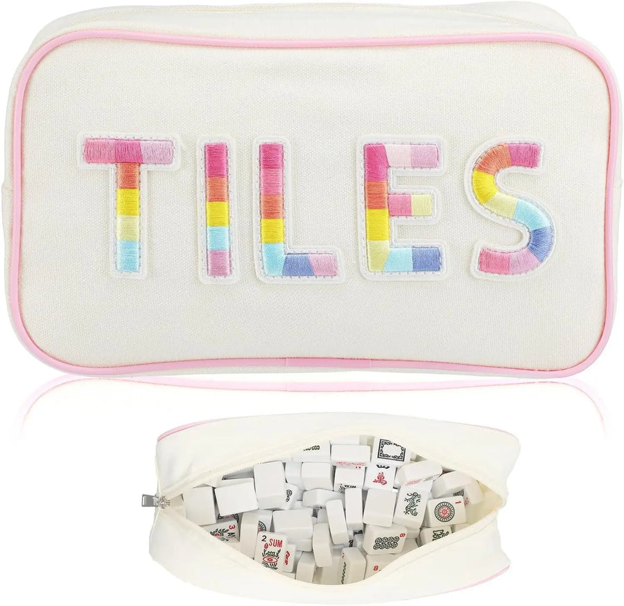 Mahjong Tile Storage Bag, Foldable Canvas, Large Capacity Carrying Case, Multicolor, view 12