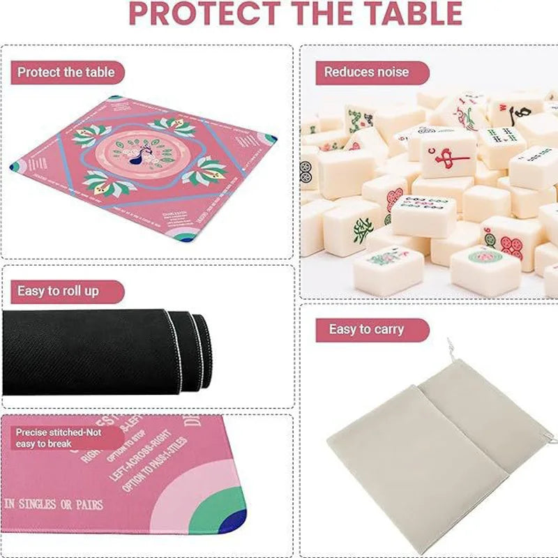 American Mahjong Table Mat, Rubber, Non-Slip, Noise Reducing, No Creases, Pink Lotus, view 3