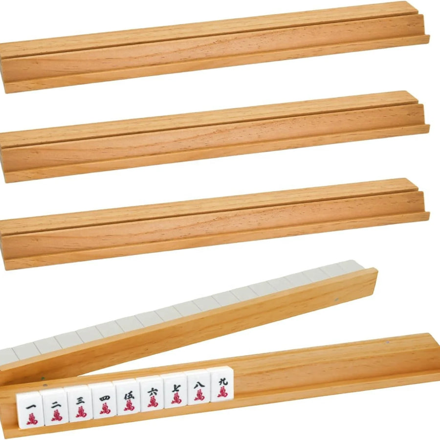 American Mahjong Racks with Pushers, Set of 4, 18 Inch Magnetic Pine Wood