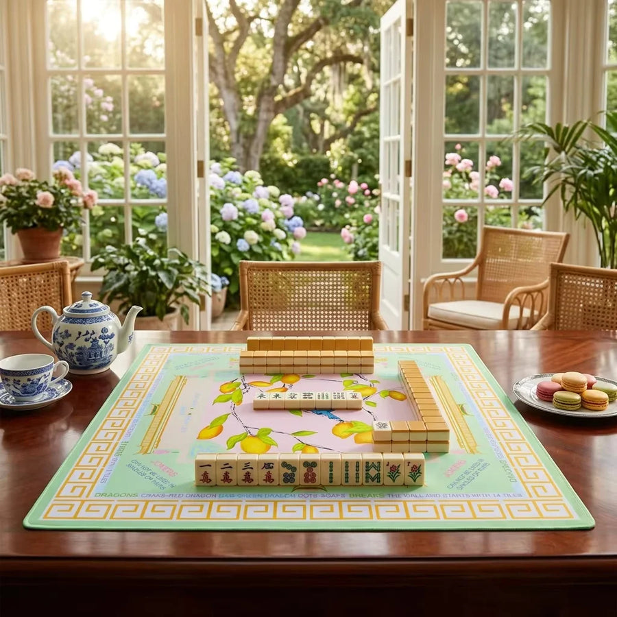American Mahjong Mat for 4 Players, Square Rubber, Rollable, Portable, Lemon Yellow, view 6