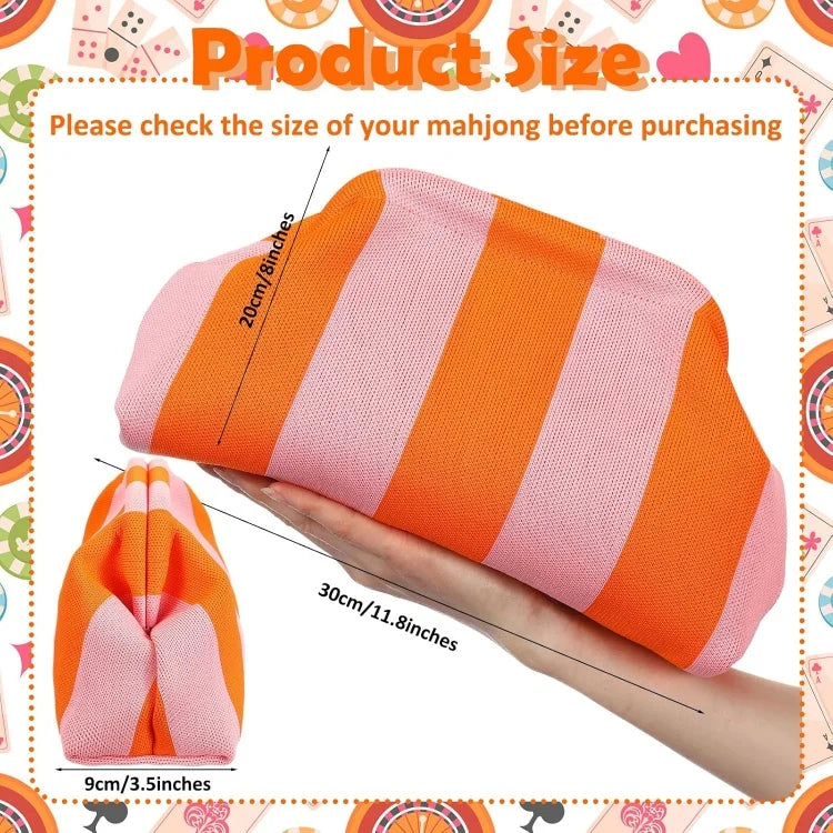 Mahjong Zipper Pouch, Striped Knit Storage Bag for Tiles, Dice and Scoring Chips, Multicolor, view 2