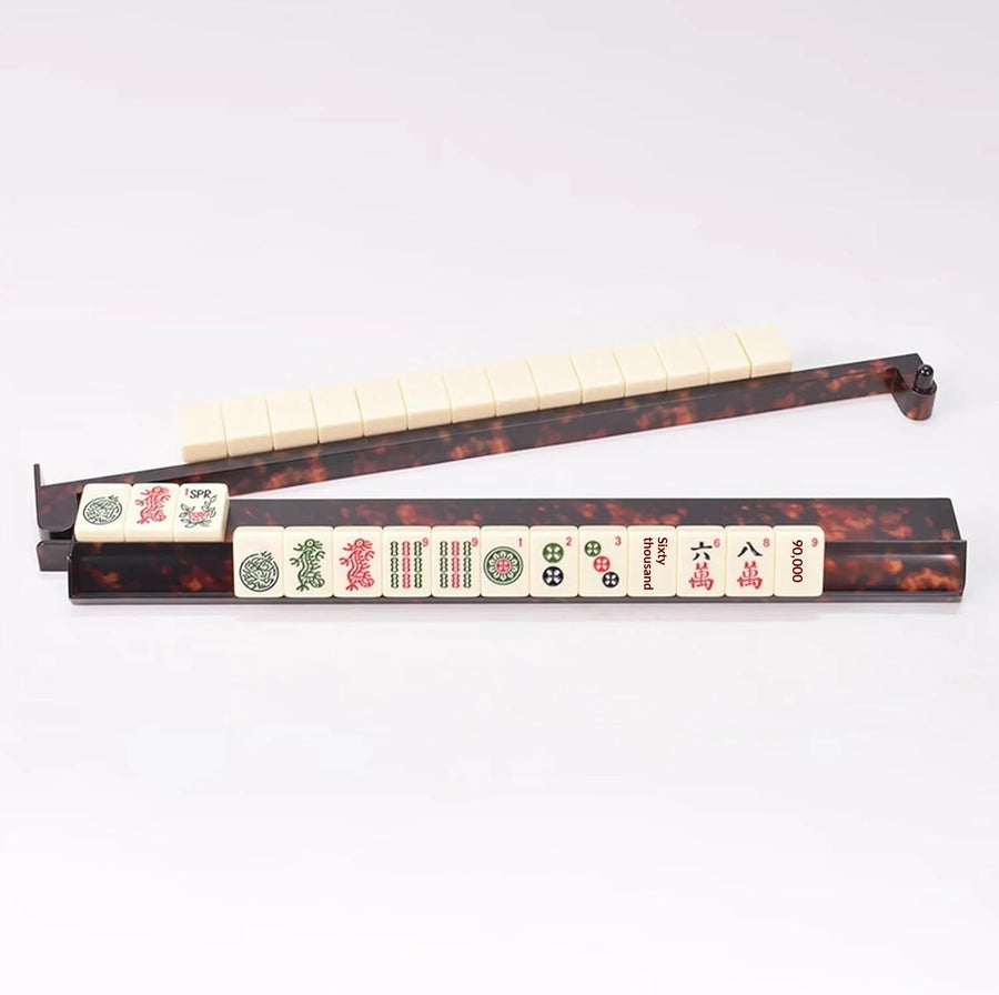 Mahjong 2-in-1 Racks and Pushers, Set of 4, Tortoiseshell Flame Grain Acrylic, Portable, view 3