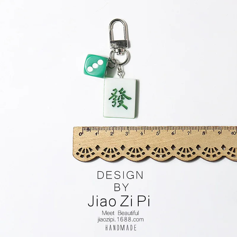 Mahjong Keychain, Red Dragon Tile Pendant, Bag Charm for Backpacks, view 5