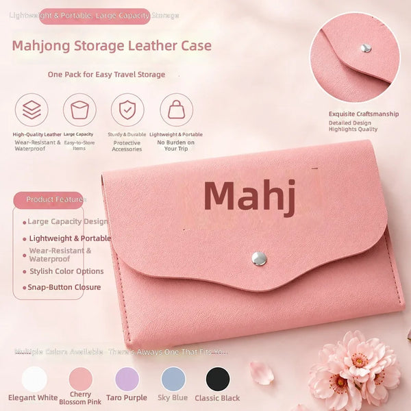 American Mahjong Card and Dice Organizer Case, PU Leather Accessory Pouch