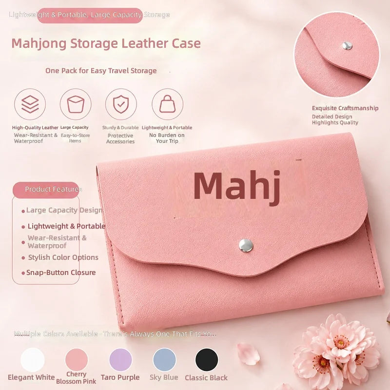 American Mahjong Card and Dice Organizer Case, PU Leather Accessory Pouch