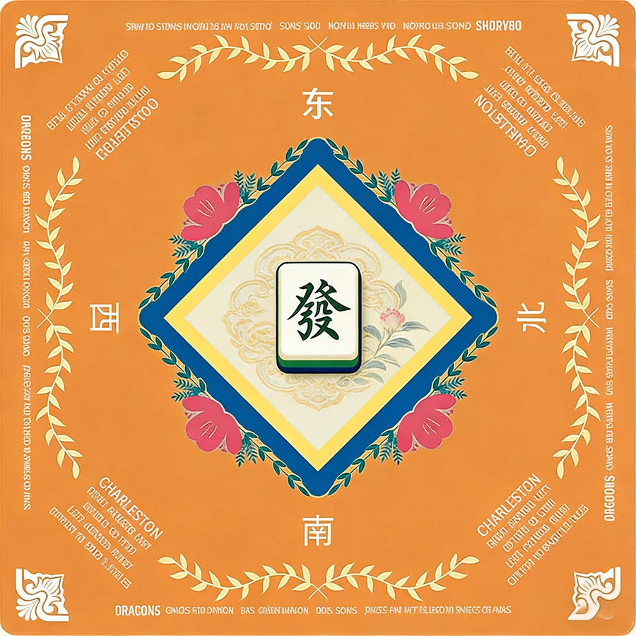 Mahjong Table Mat, Rubber, Non-Slip, Noise Reducing, Water Resistant, Floral Pattern, view 6