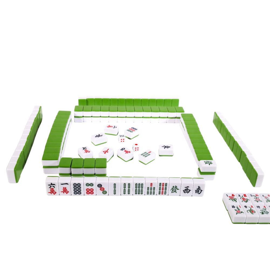 American Mahjong Set, 160 Engraved Hand Polished Melamine Tiles, Solid Green