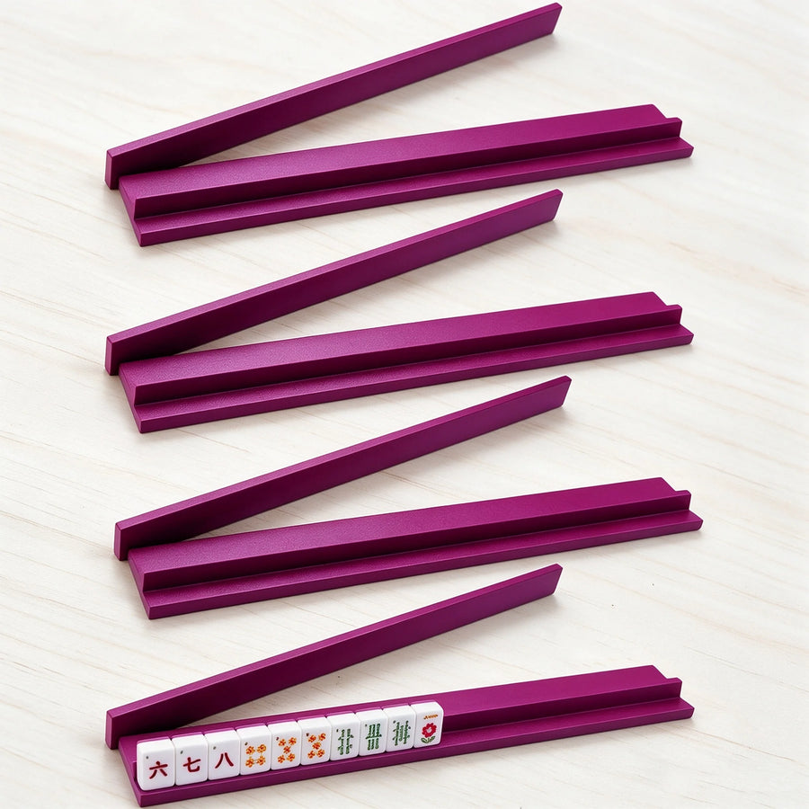 Mahjong Tile Racks and Pushers, Set of 4, 20 Inch Foldable Modern Wood, Portable