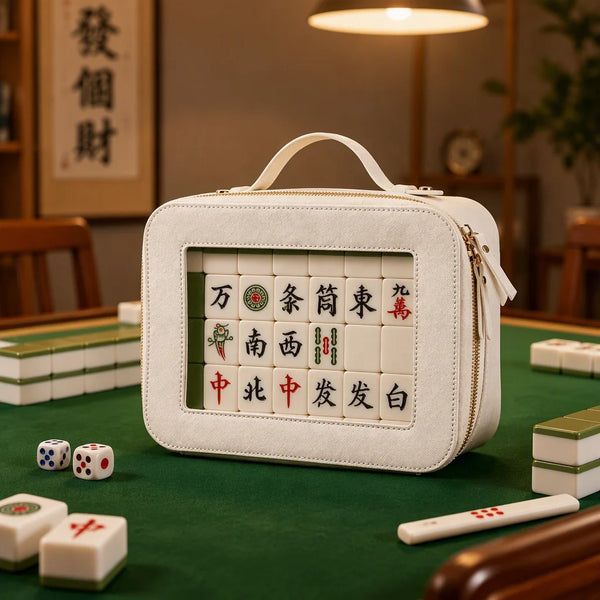 American Mahjong Tile Storage Bag, PU Leather with Clear PVC Window and Zipper