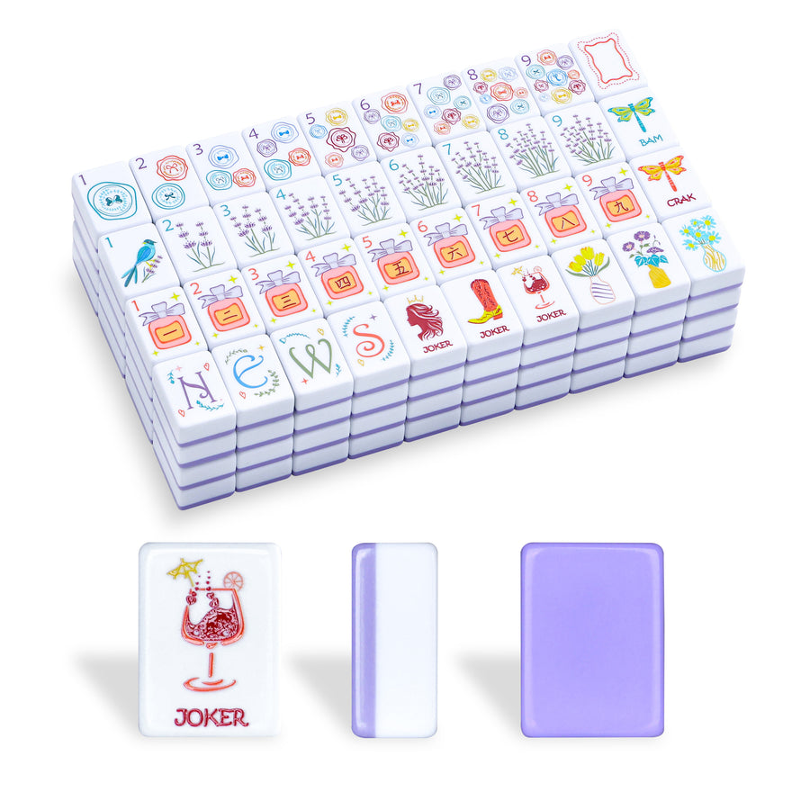 American Mahjong Set, 160 Layered Melamine Tiles, Purple Lady Floral Design, view 2