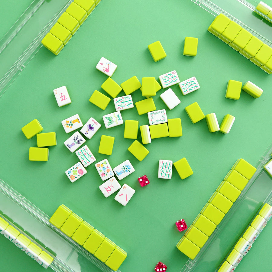American Mahjong Tiles, 160 Pieces, Layered Green Acrylic, Spring Floral Bloom Design, view 4