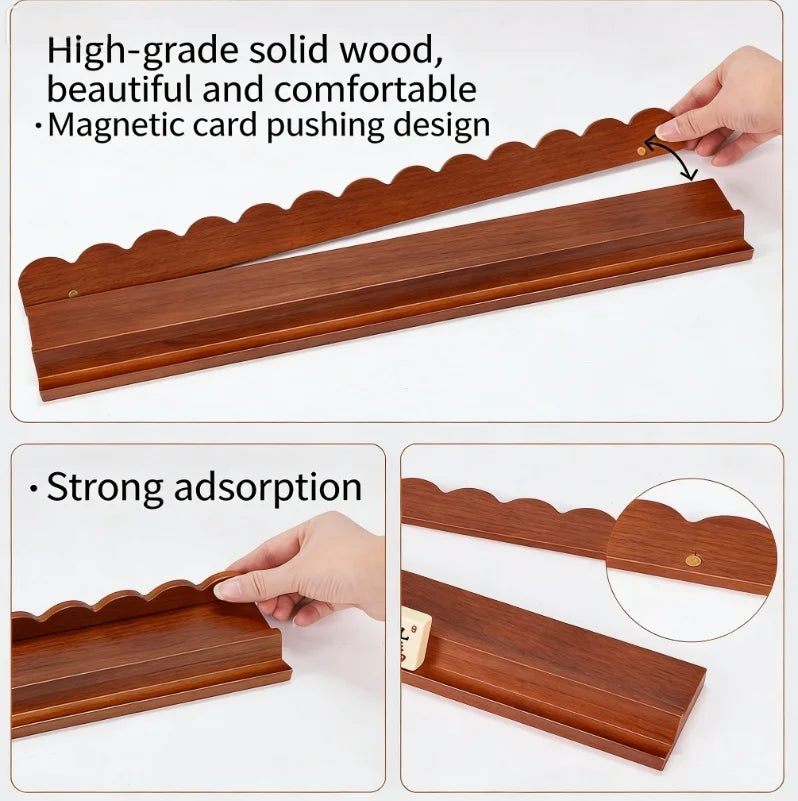 American Mahjong Racks with Magnetic Pushers, Set of 4, 17 Inch Wave Edge Natural Wood, view 4