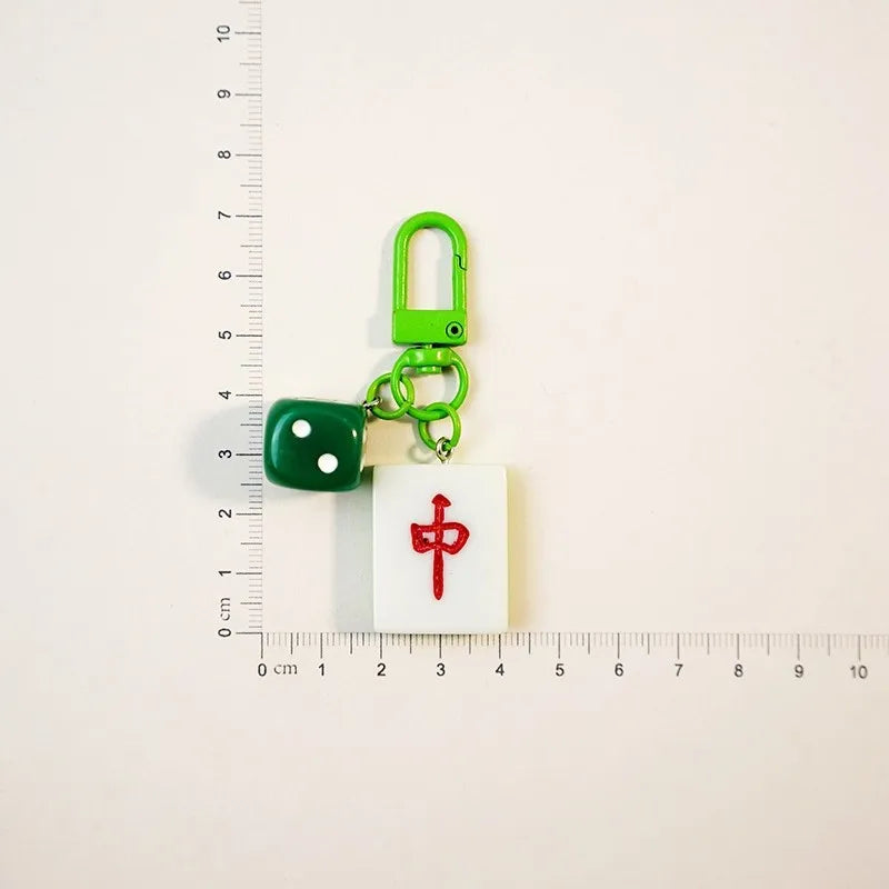 Mahjong Keychain, Red Medium Size Bag Pendant and Car Key Chain for Men and Women, view 2
