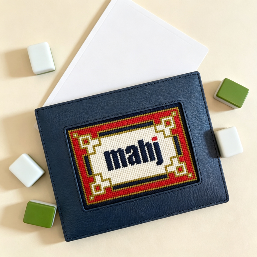Self-Finishing Needlepoint Mahjong Card Holder, PU Leather, DIY Embroidery, with Sticker, view 4