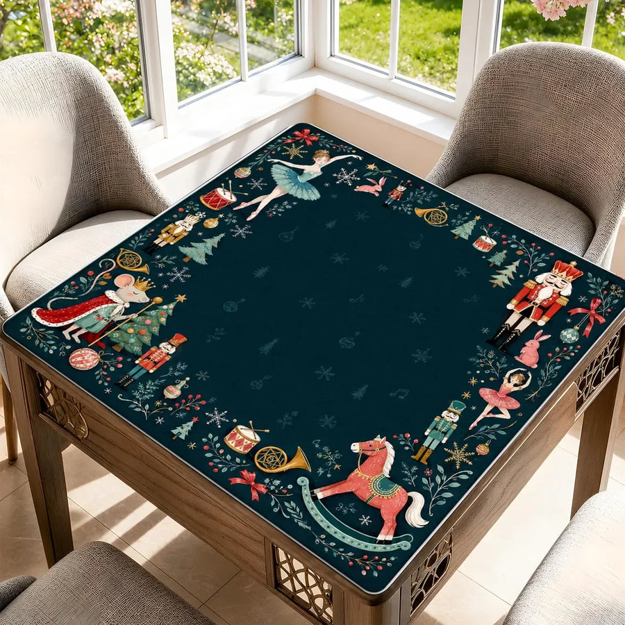 American Mahjong Mat with Storage Bag, Neoprene, Non-Slip, Noise Reducing, Folk Art Leopard Floral