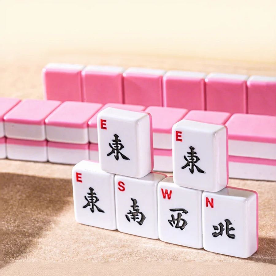 American Mahjong Set, 166 Engraved Melamine Tiles, 30mm, Pink and White, view 2