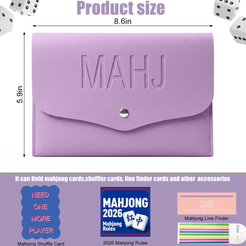Mahjong Card Clutch Holder Set, Embossed MAHJ PU, with Squeeze Dice Pouch and Line Finder Sleeve, view 4