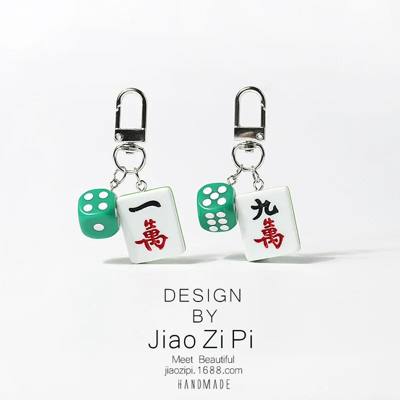 Mahjong Keychain, Red Dragon Tile Pendant, Bag Charm for Backpacks, view 3
