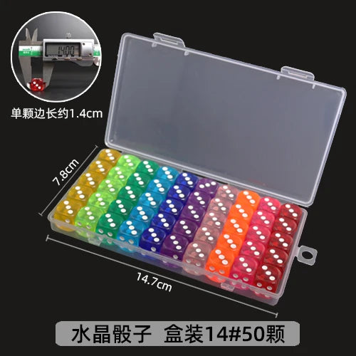 Mahjong Dice, Transparent Multi-Color Crystal Acrylic Square Dice, Boxed