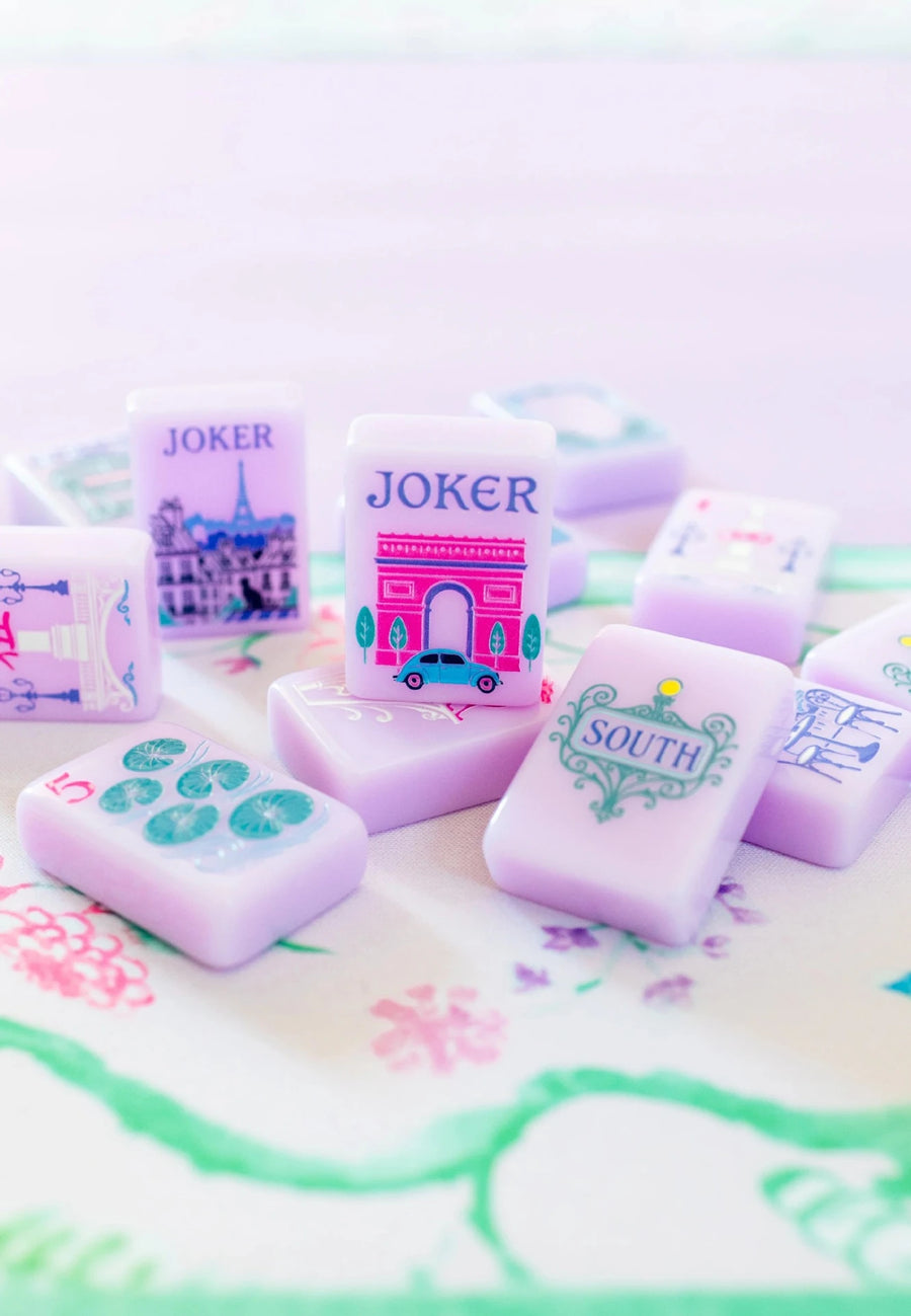American Mahjong Set, 160 Carved Acrylic Tiles with Case, Baby Purple, view 6