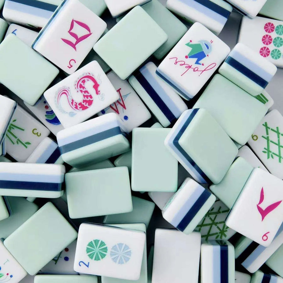 American Mahjong Tiles, 160 Count, Mint Green Face with Navy Blue Layered Band