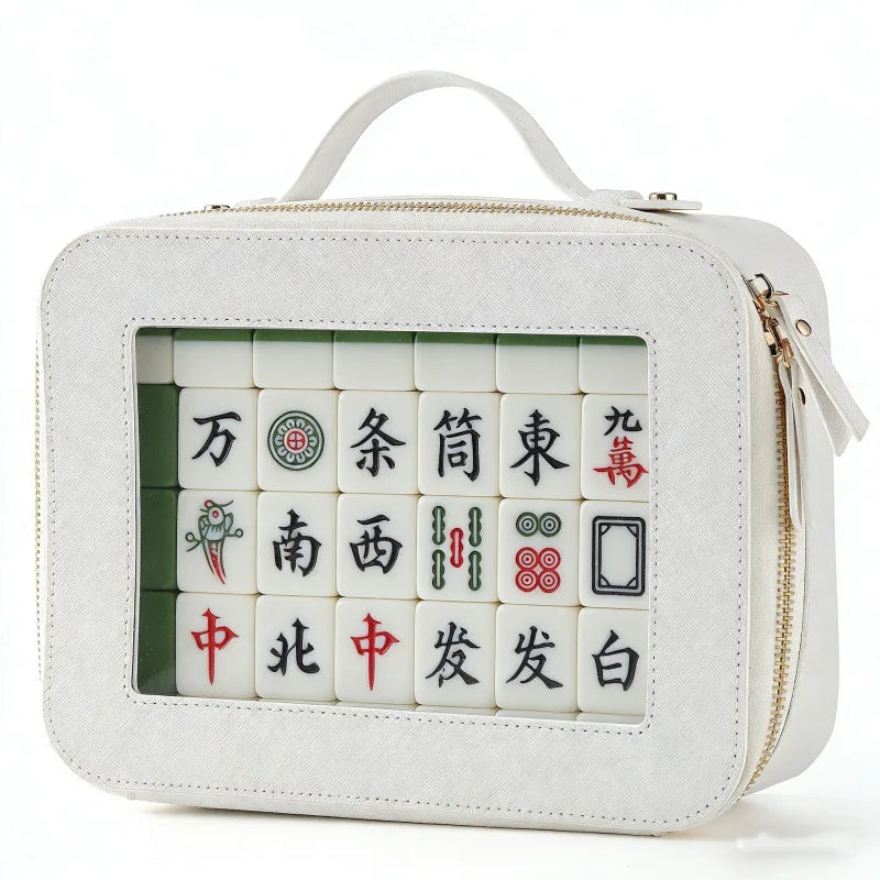 Mahjong Tote Bag, Large Transparent PU Waterproof Tote, Minimalist Design, view 7