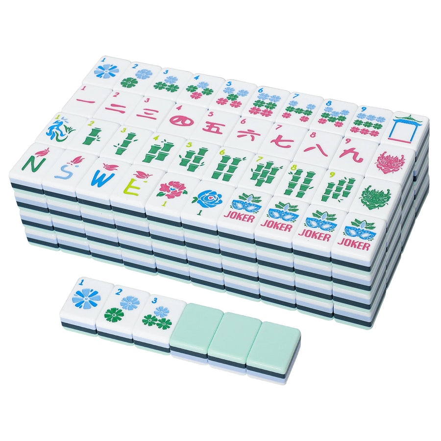 American Mahjong Tiles, 160 Pieces, Layered Green Acrylic, Spring Floral Bloom Design, view 10