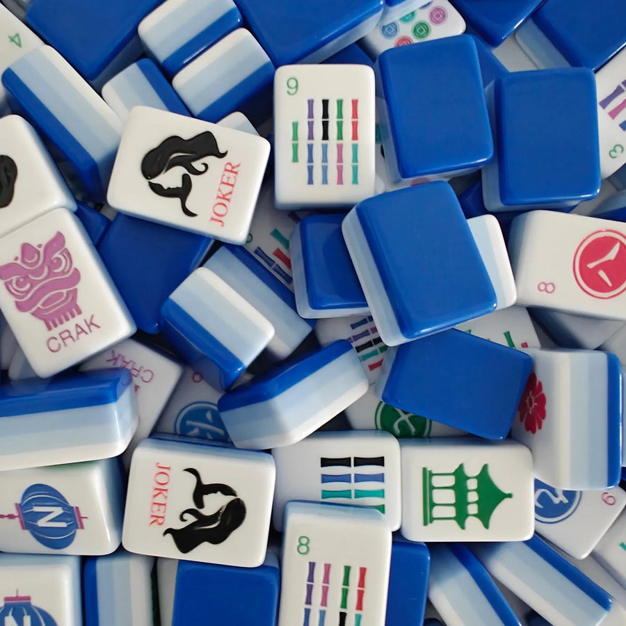 American Mahjong Set, 160 Tiles, 4 Layer Acrylic, Blue, with Cardboard Box