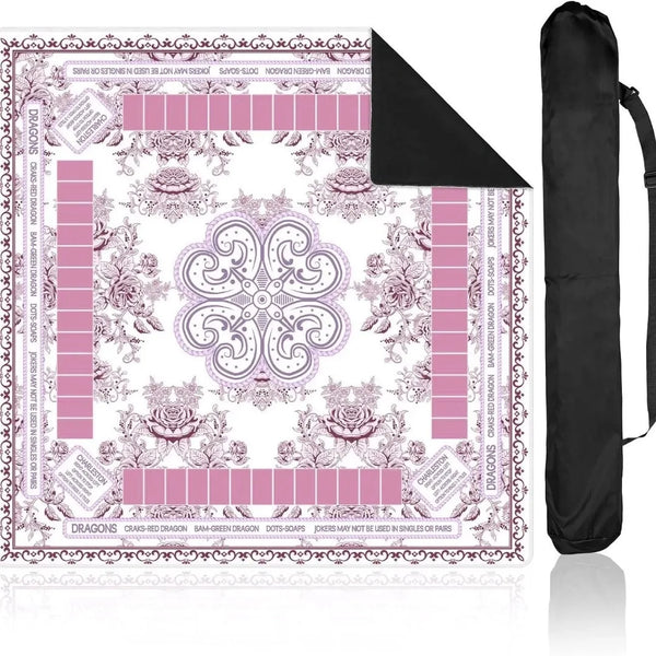 American Mahjong Mat with Carry Bag, Foldable Rubber, Locked Edge, Vintage Floral Pattern