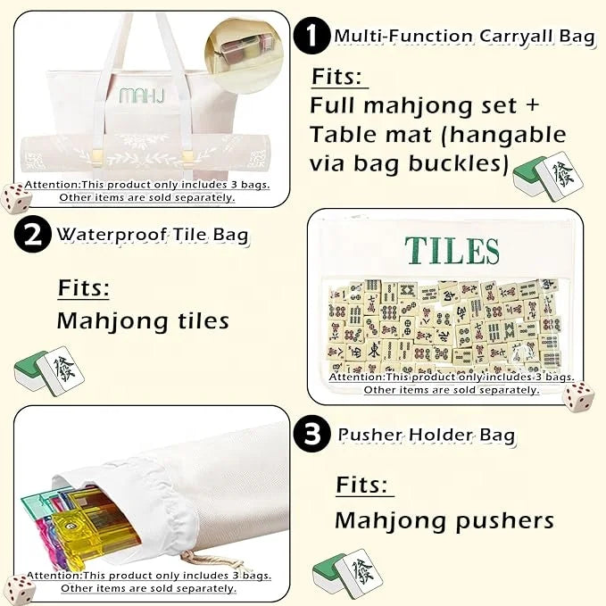 American Mahjong Storage Bag Set, 3 Pieces, Canvas, Large Capacity Lightweight Carrying Case, view 3