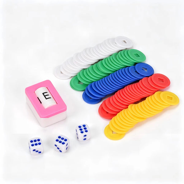 American Mahjong Accessories Set with English Wind Indicator, 3 Dice, Chips, Coins, Manual and Scorecard