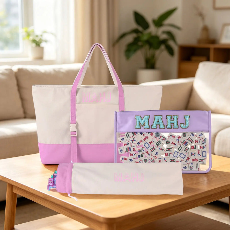 Mahjong Set, 166 Tiles, Canvas Tote Bag, Racks, Wind Indicator, Dice, Scoring Chips, Scorecard