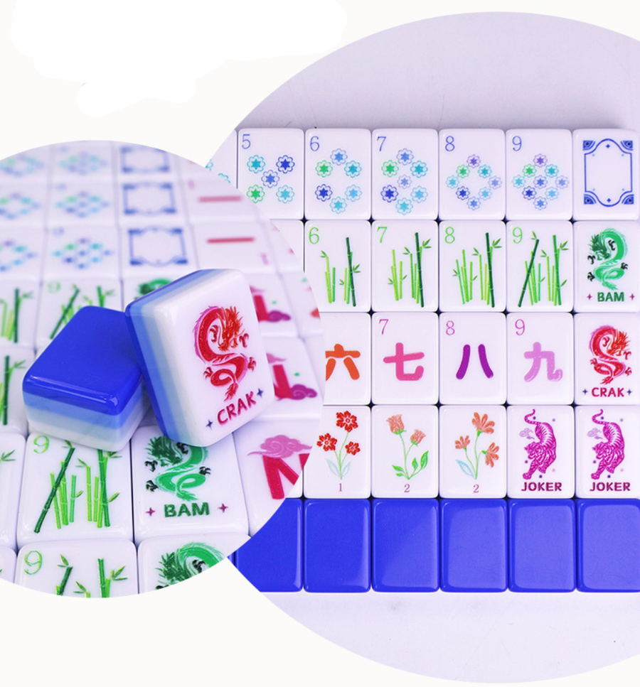 American Mahjong Set, 160 Pieces, Engraved Acrylic Mah Jongg Tiles, Blue, view 4
