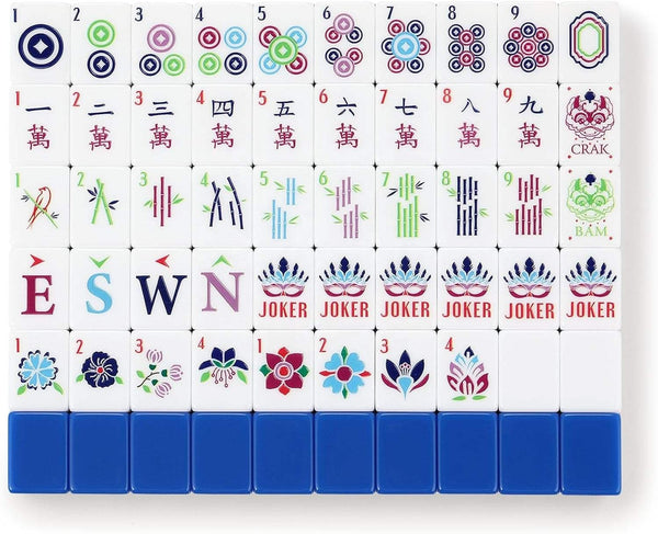 American Mahjong Set with Foldable Travel Case, Engraved Acrylic Tiles, White and Blue