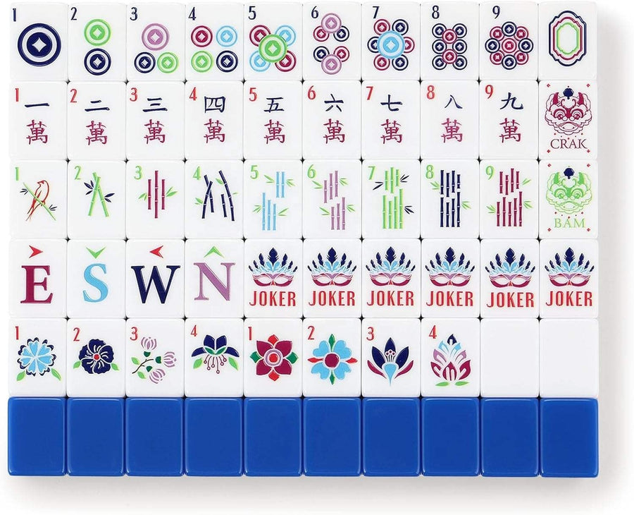American Mahjong Set with Foldable Travel Case, Engraved Acrylic Tiles, White and Blue