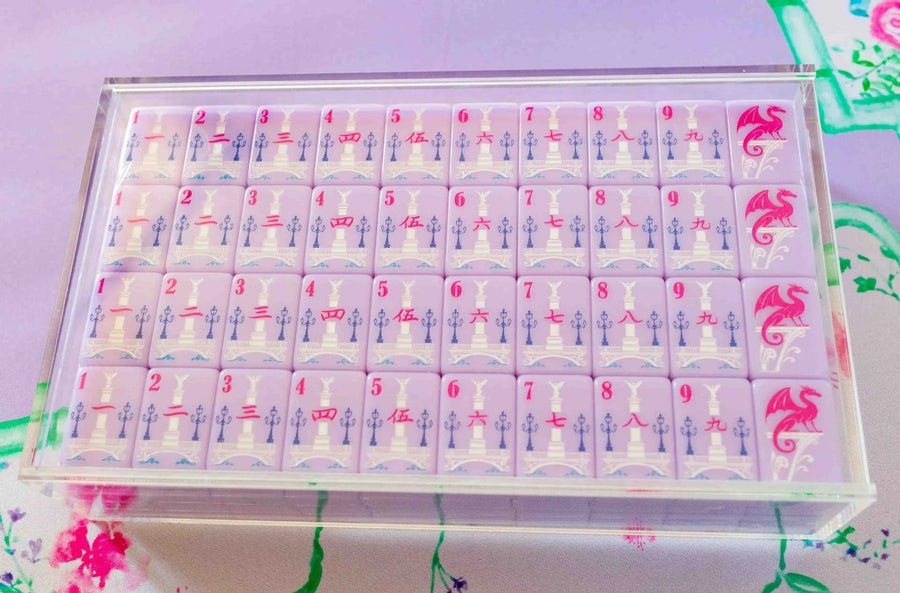 American Mahjong Set, 160 Carved Acrylic Tiles with Case, Baby Purple, view 2
