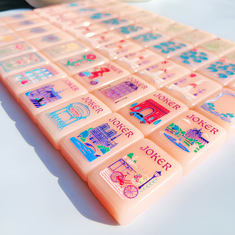 American Mahjong Set, 160 CNC Processed Crystal Acrylic Tiles, Pink Parisian Style, view 4