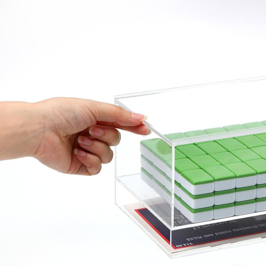 Mahjong Tile Storage Box for 160 Tiles, 2 Layer Clear Acrylic, Stackable, Slide Pull-Out, view 5