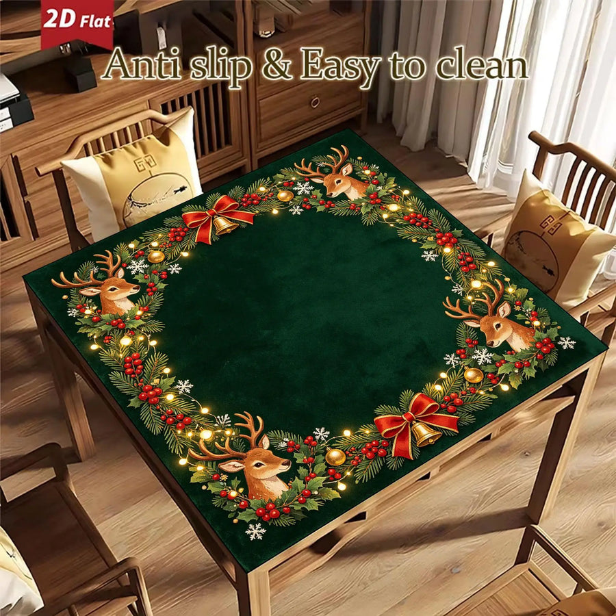 Christmas Mahjong Mat, Natural Rubber, Non-Slip, Noise Reducing, Water Resistant