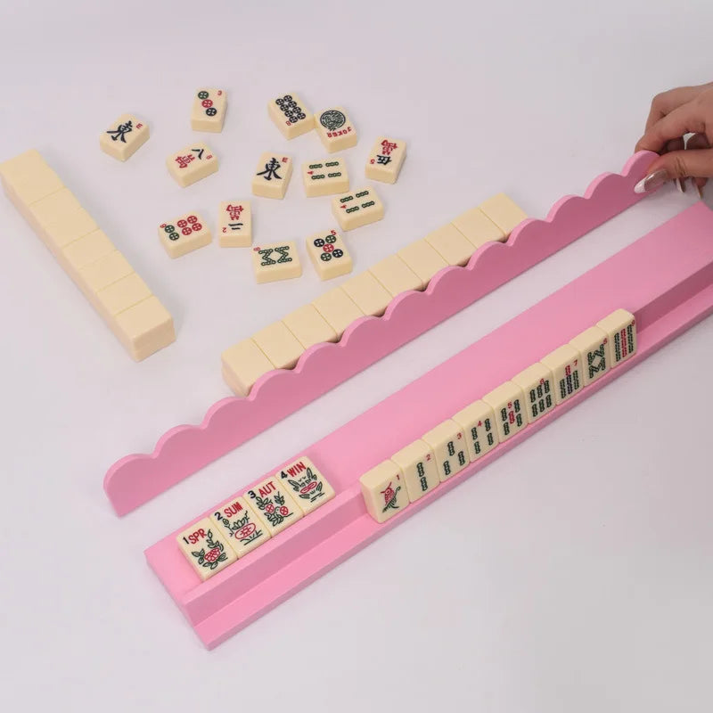 American Mahjong Racks with Pushers, Foldable Portable Wood Tile Racks, view 5