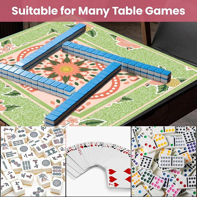 American Mahjong Mat, 31.5 x 31.5 Inch (80 cm) Rubber, Non-Slip, Stain Resistant, Green and Pink Floral, view 5
