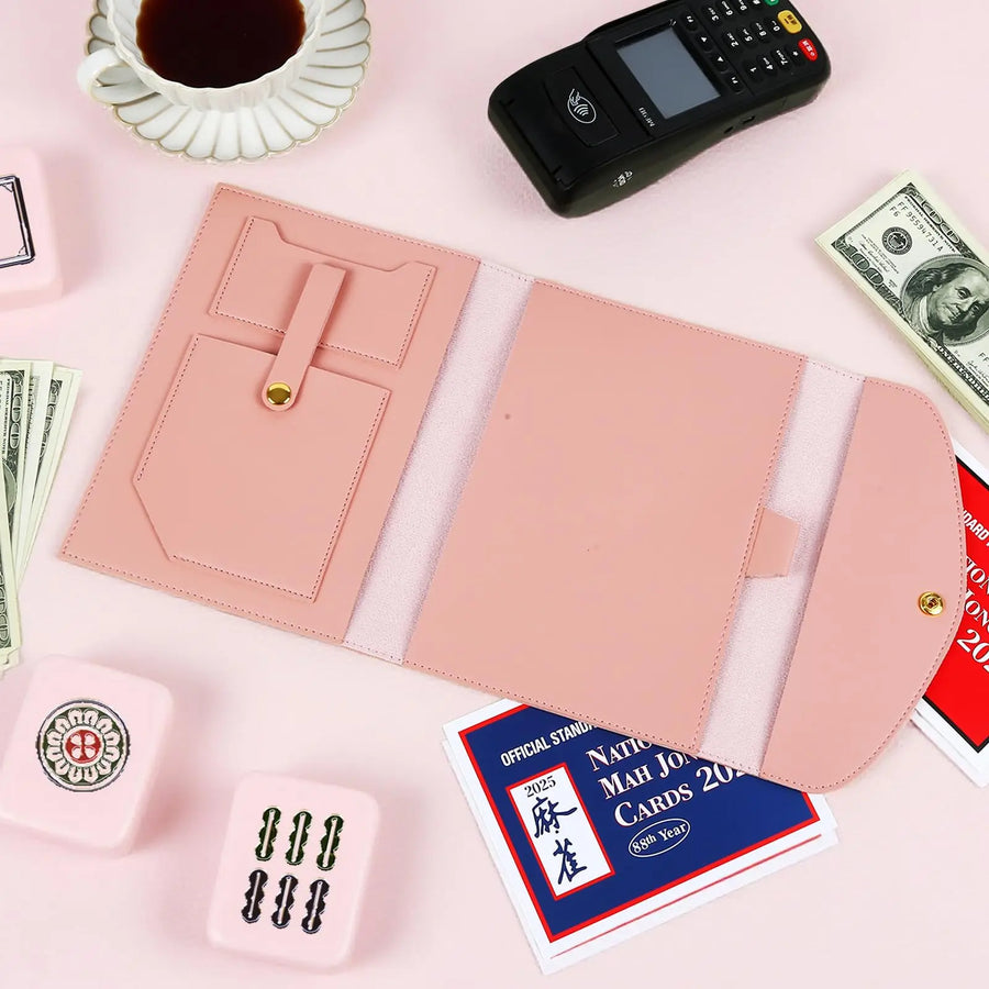 Mahjong Card Holder, PU Leather Folio Sleeve with Multiple Pockets, Large 17 x 8.7 Inch, view 4
